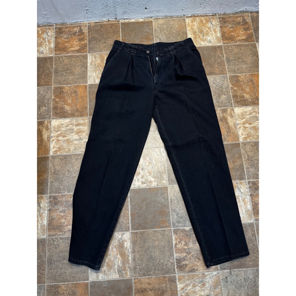 Vintage Dockers Pleated Black Denim Pants Mens 33x32 Made in USA 90s Tapered Leg